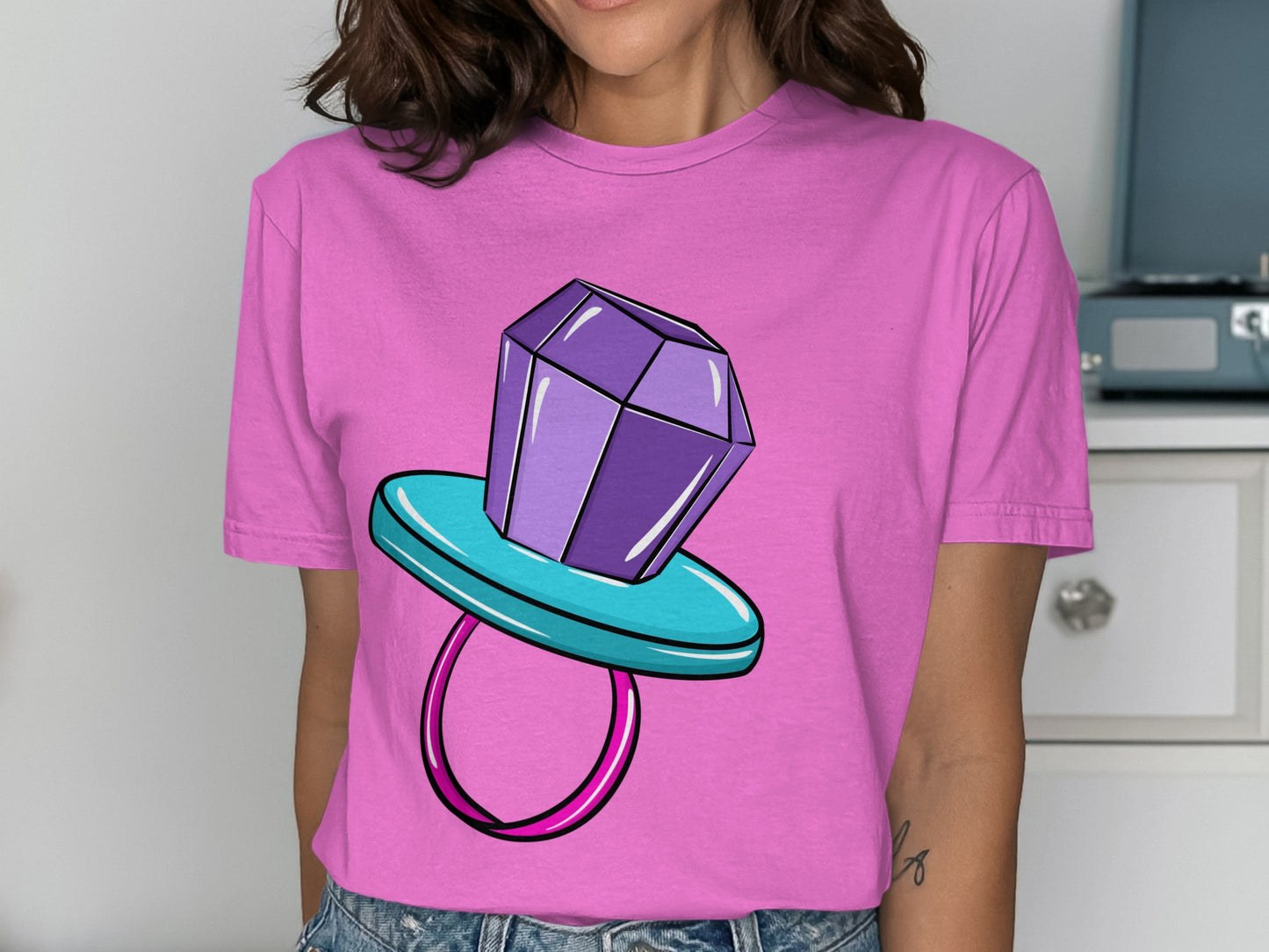 Colorful Pop Art Style Gem Ring Graphic Shirt