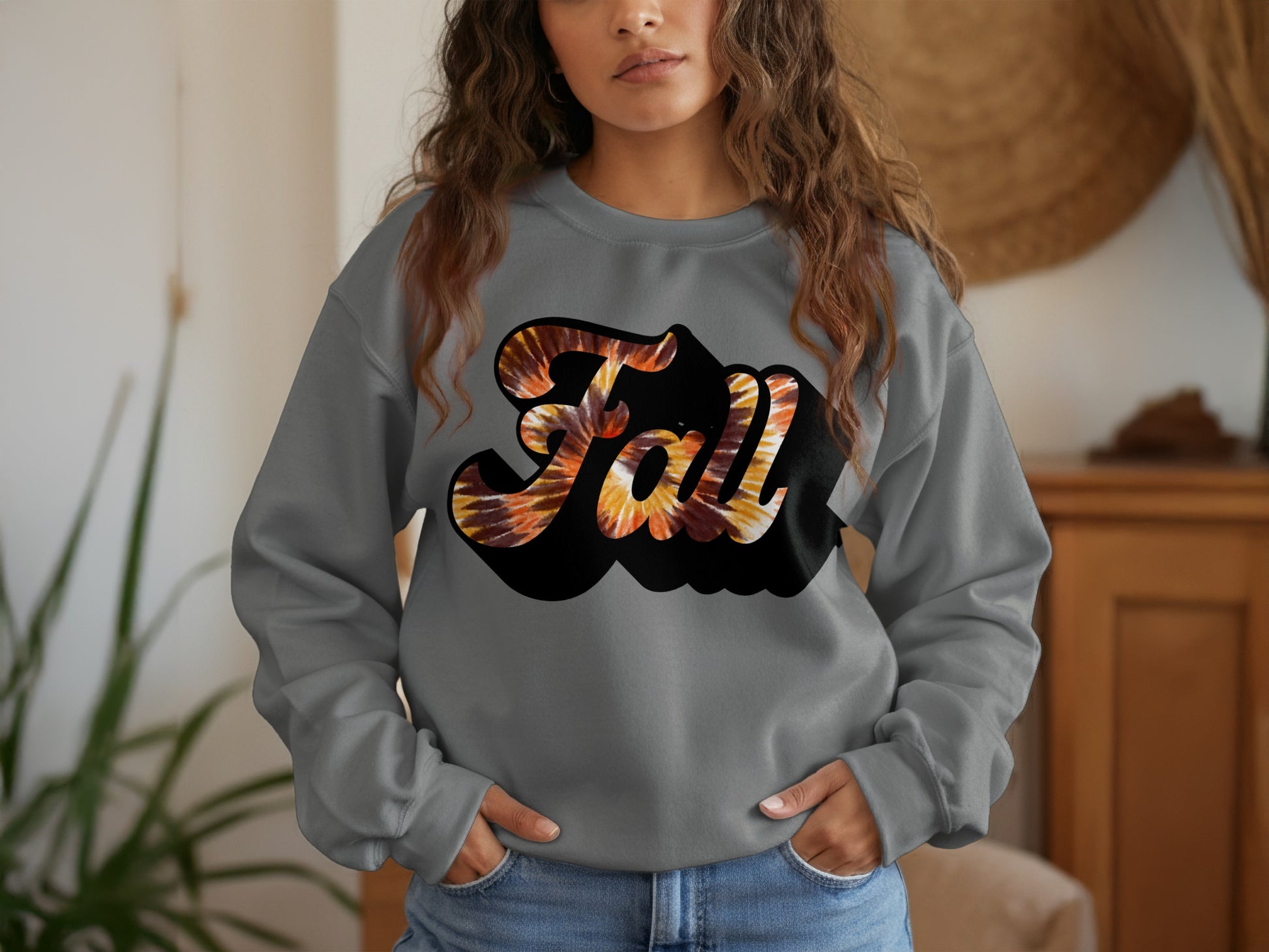 Cozy Gray Sweatshirt with Fall Print Styled Design