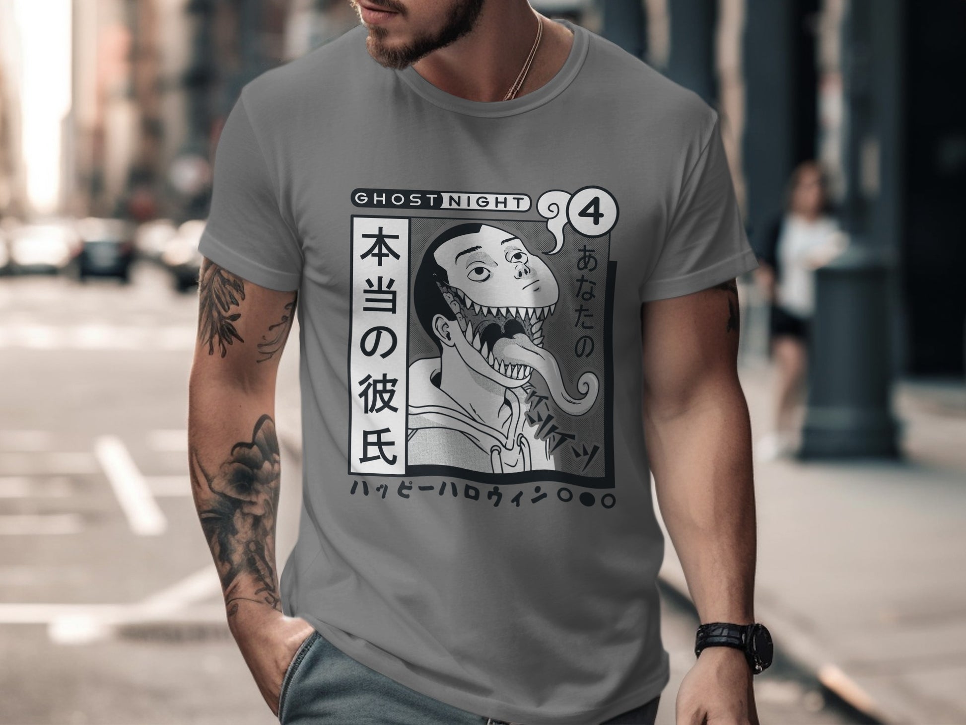 Ghost Night Anime Style Graphic Tee for Fans
