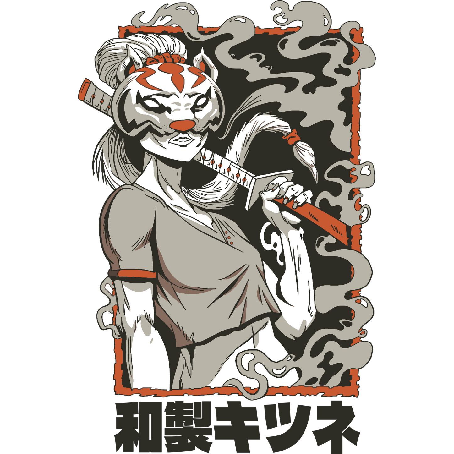 Samurai Warrior with Fox Mask Anime Artwork