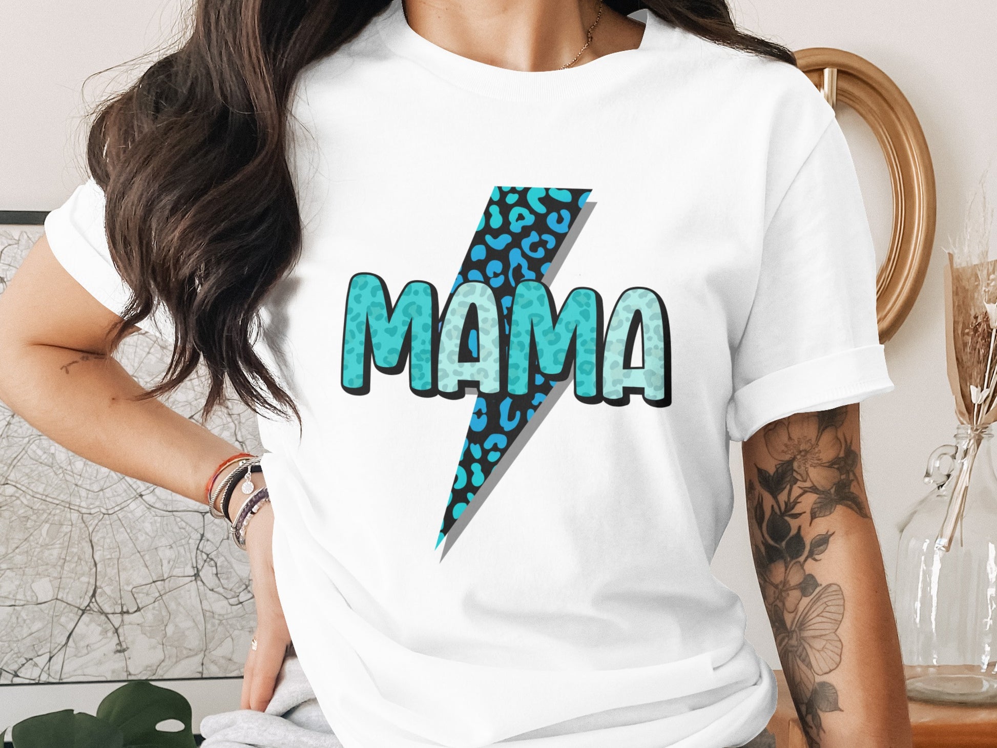 Blue Leopard Lightning Mama Graphic Tee Shirt
