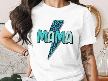 Blue Leopard Lightning Mama Graphic Tee Shirt