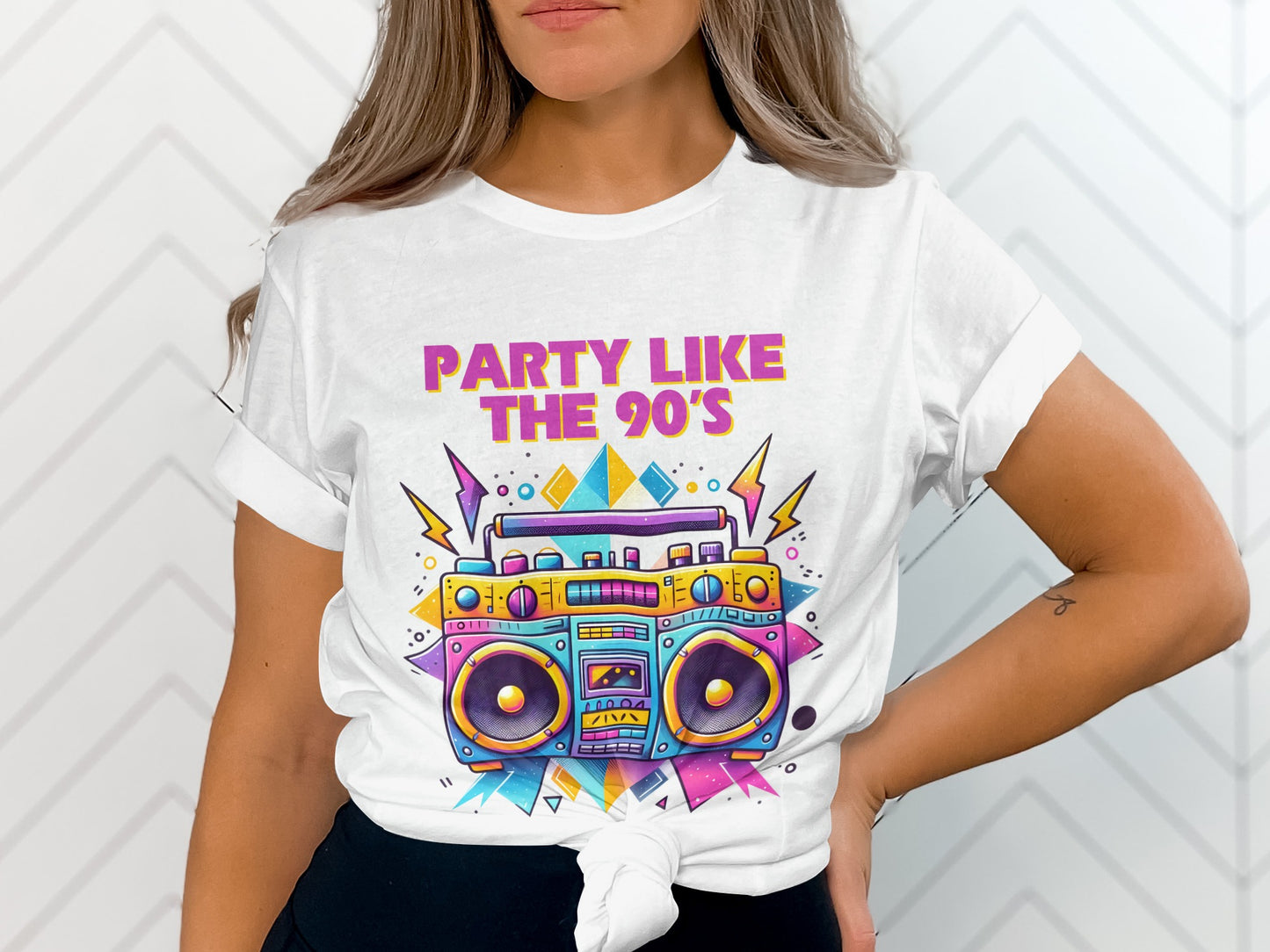 Party Like The 90's Colorful Boombox Graphic Shirt