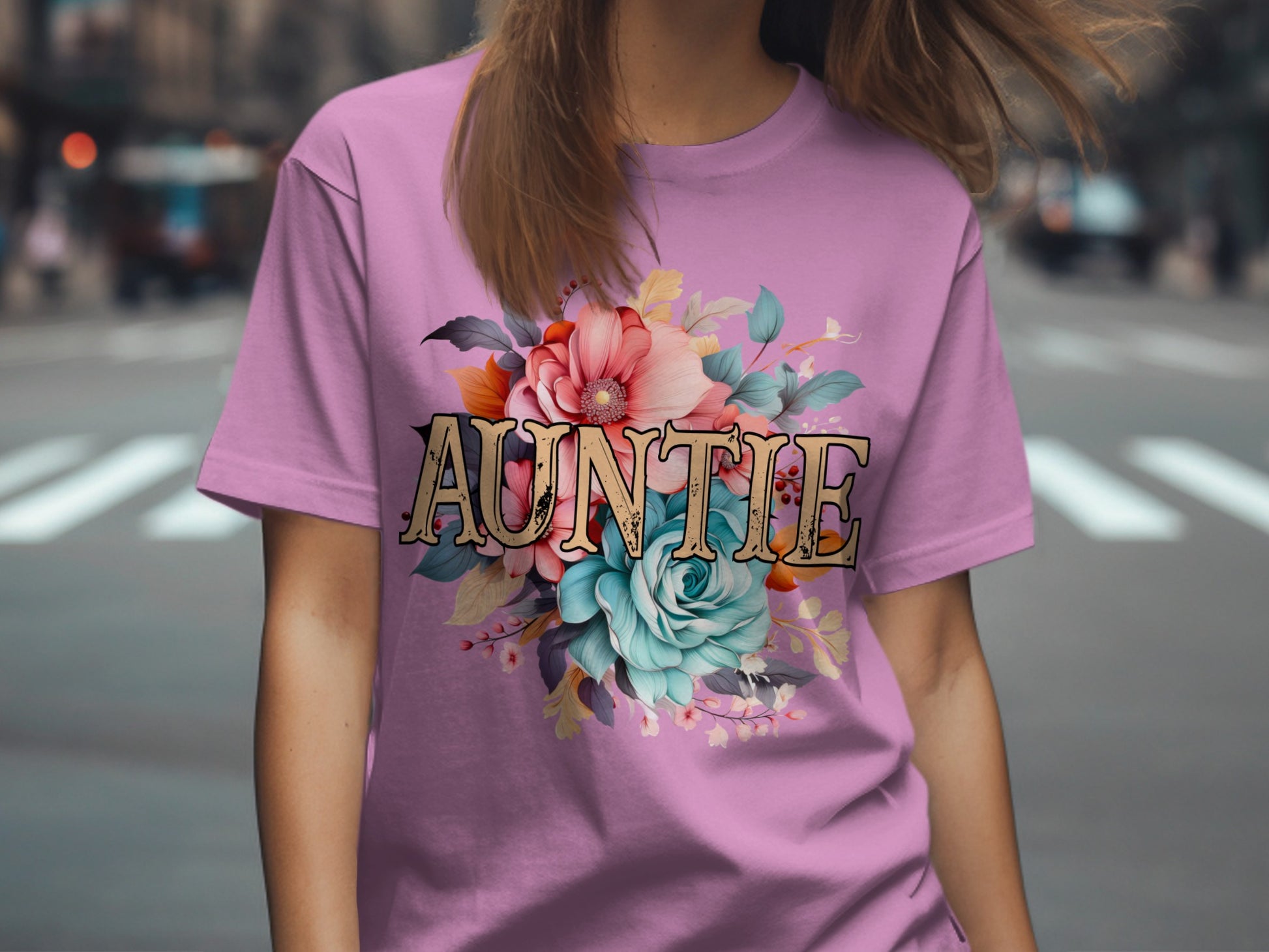 Auntie Floral Graphic Design Women's T-shirt
