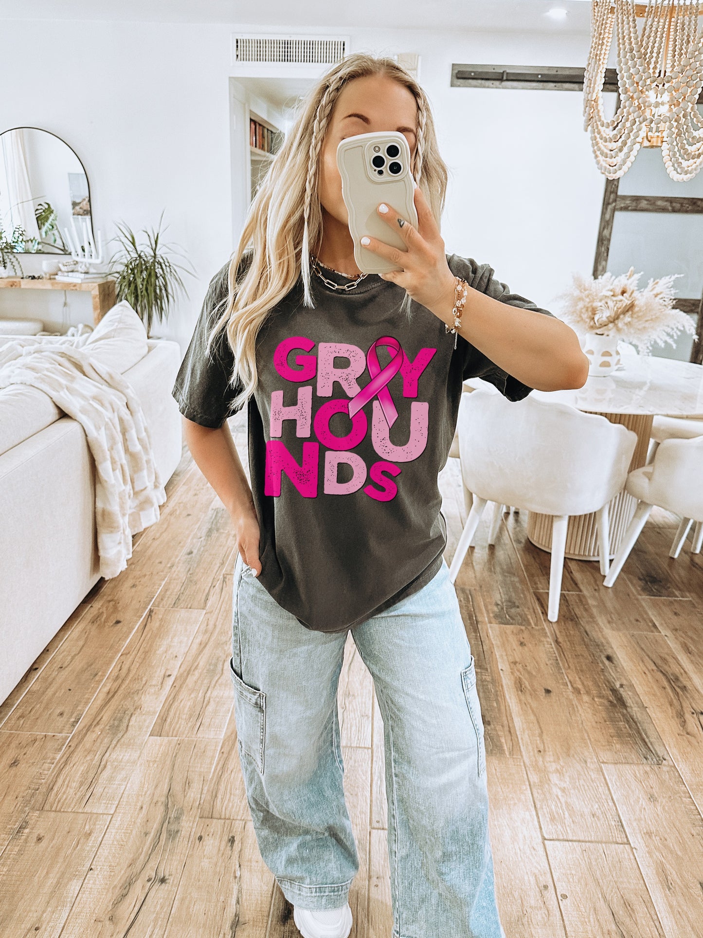 Greyhounds Pink Ribbon Graphic Tee for Women