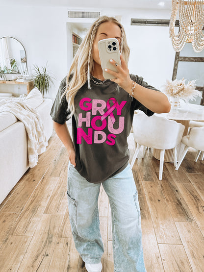 Greyhounds Pink Ribbon Graphic Tee for Women