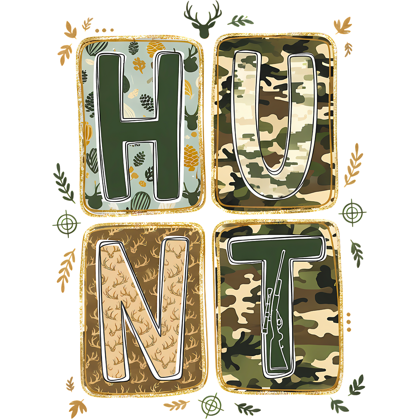 HUNT Rustic Camouflage Patterned Wall Art Decor