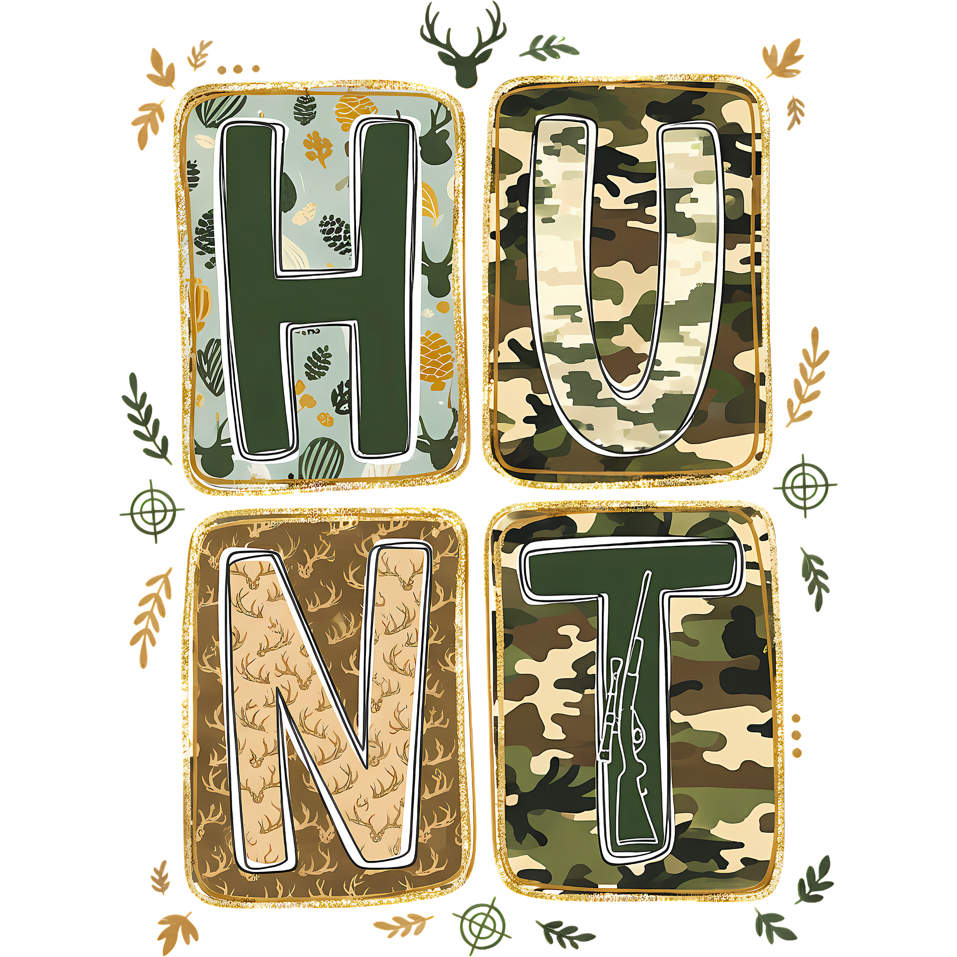 HUNT Rustic Camouflage Patterned Wall Art Decor