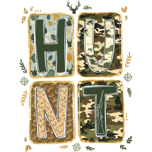 HUNT Rustic Camouflage Patterned Wall Art Decor