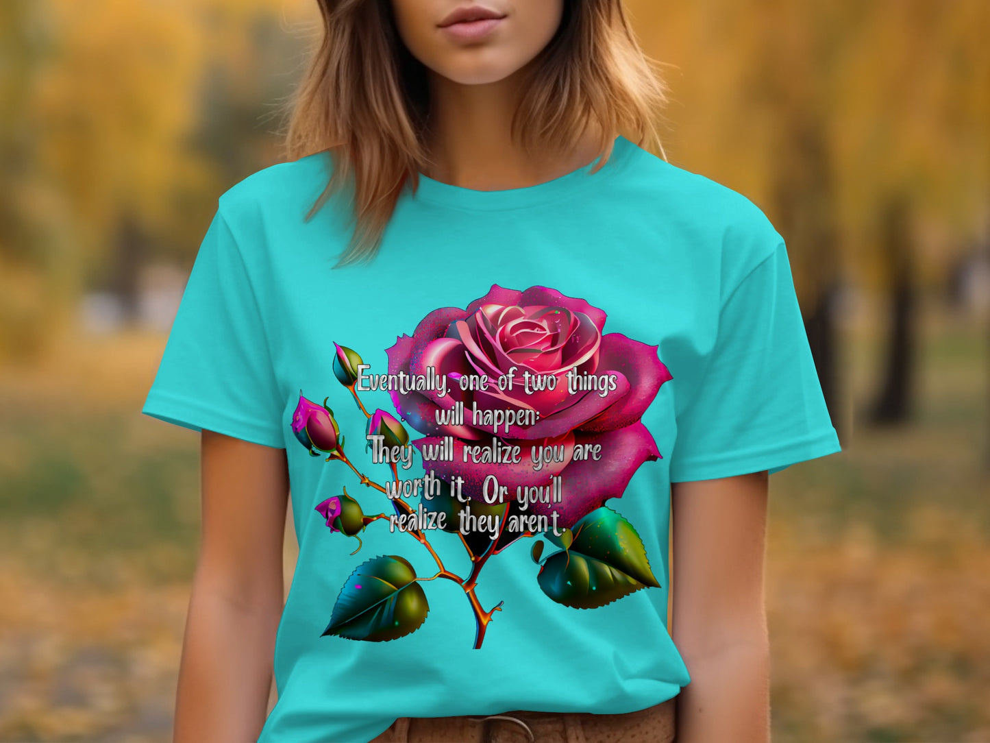 Motivational Rose Graphic Tee with Inspiring Quote