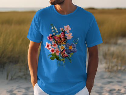 Vibrant Floral and Butterfly Graphic Tee