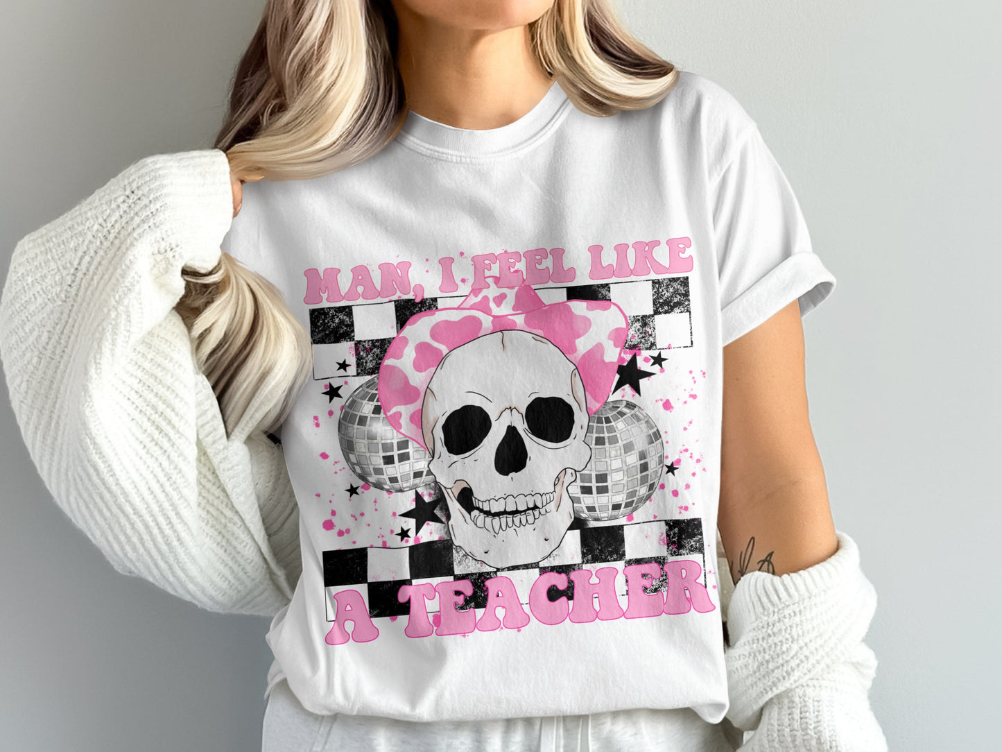 Man I Feel Like A Teacher Skull Graphic T-Shirt