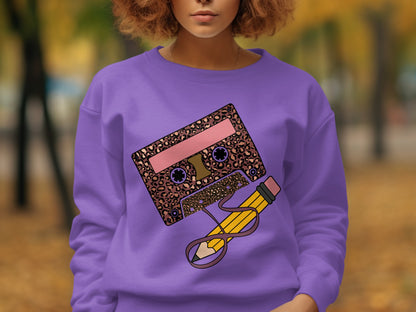 Retro Cassette Tape Graphic Purple Sweatshirt