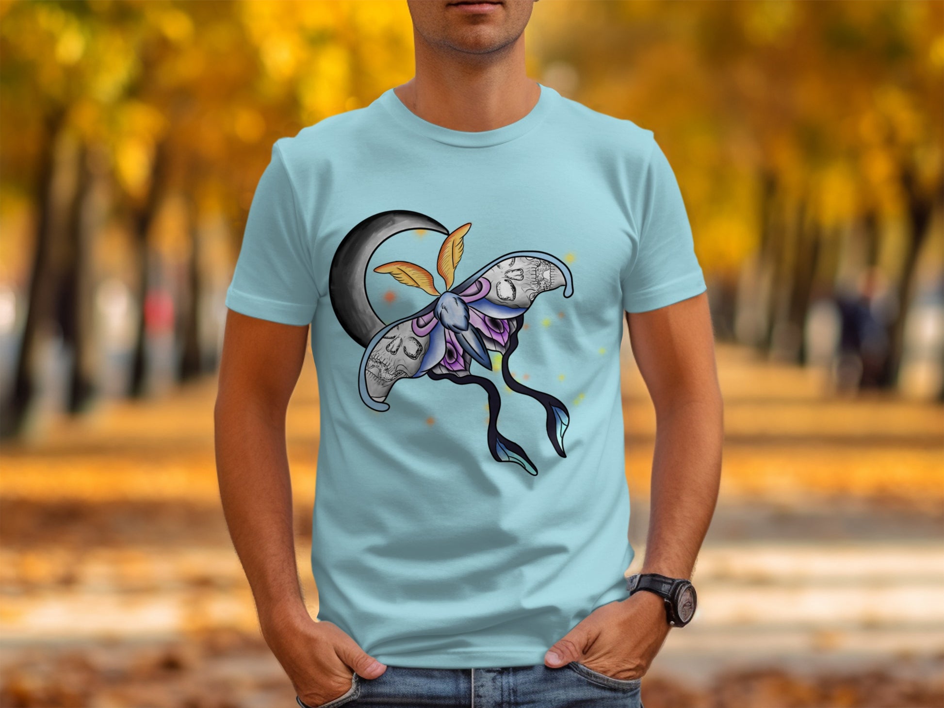 Mystical Moth and Crescent Moon Art T-shirt
