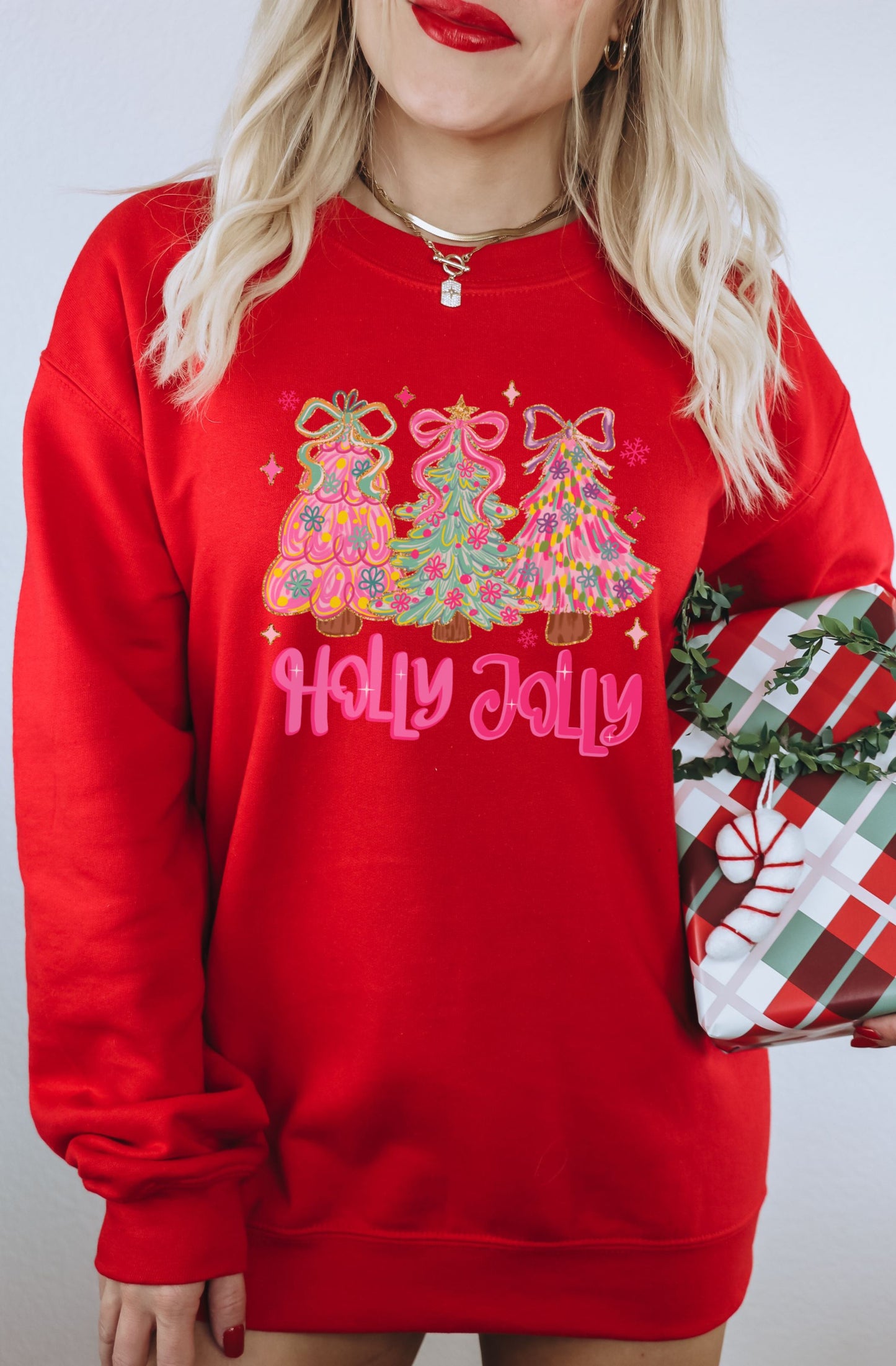 Holly Jolly Christmas Tree Pattern Sweatshirt