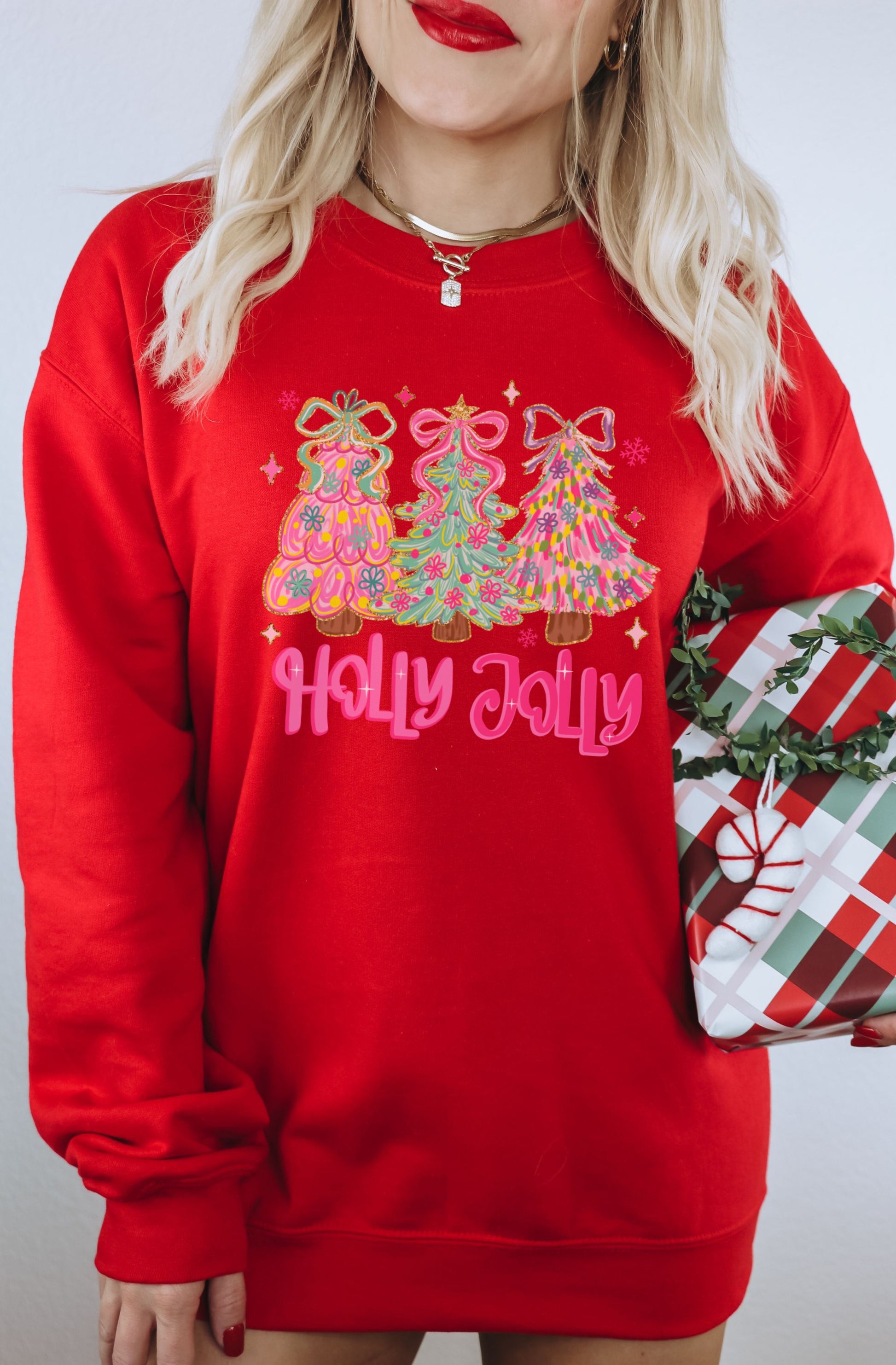 Holly Jolly Christmas Tree Pattern Sweatshirt