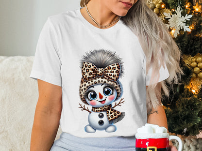Cute Snowman Character with Leopard Prints T-shirt