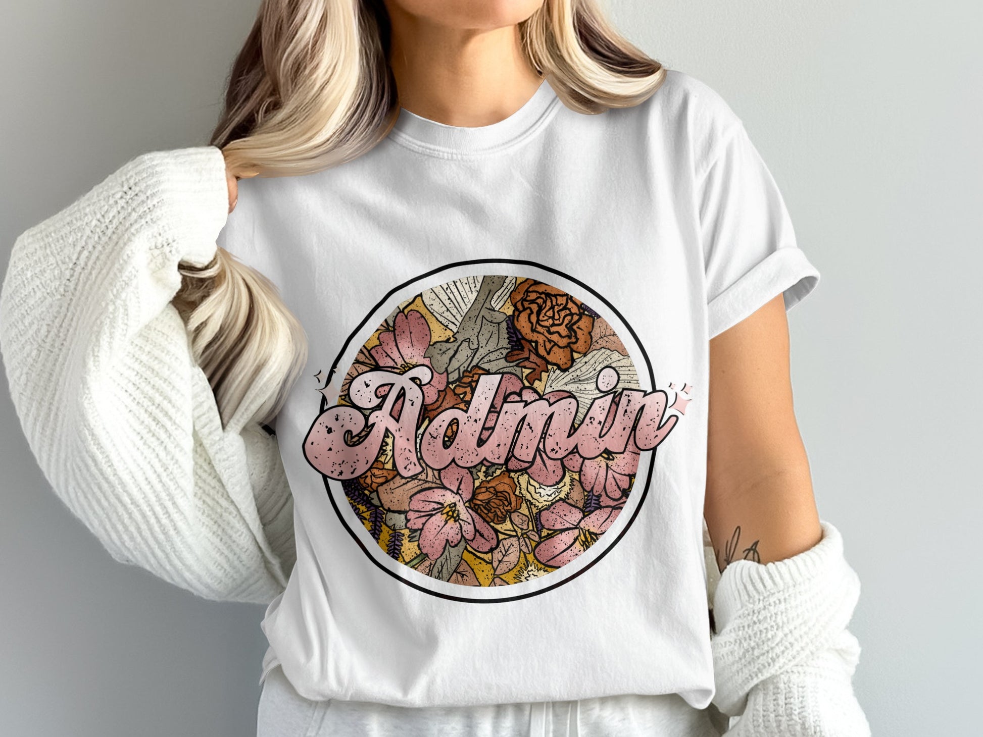 Admin Floral Graphic Round Design T-shirt