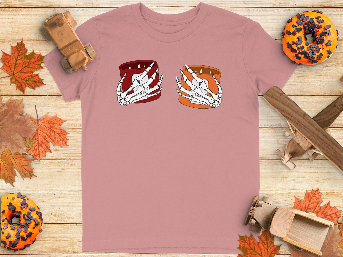 Autumn Skeleton Candles Graphic T-Shirt for Halloween