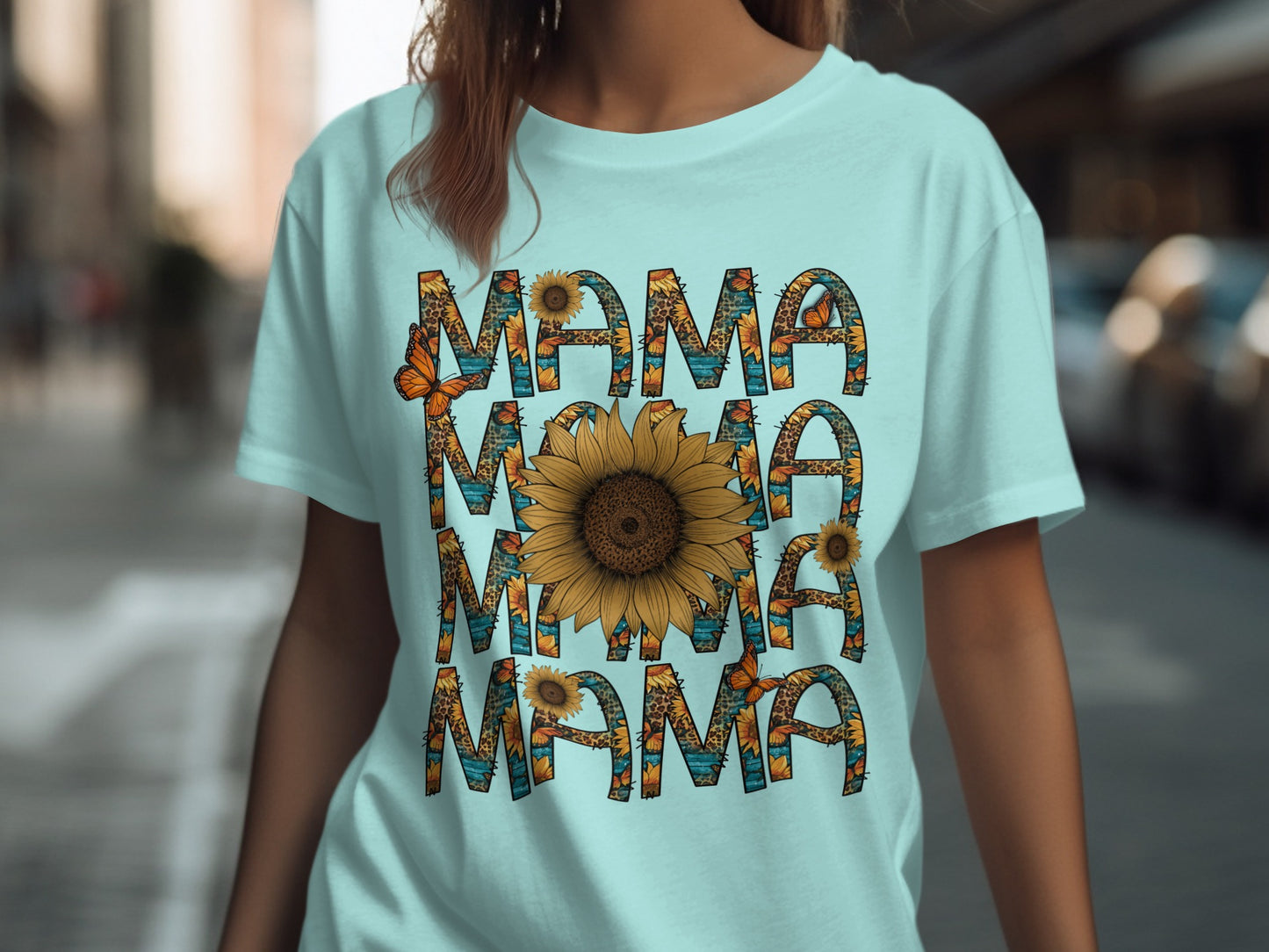 Mama Sunflower and Butterfly Graphic T-shirt