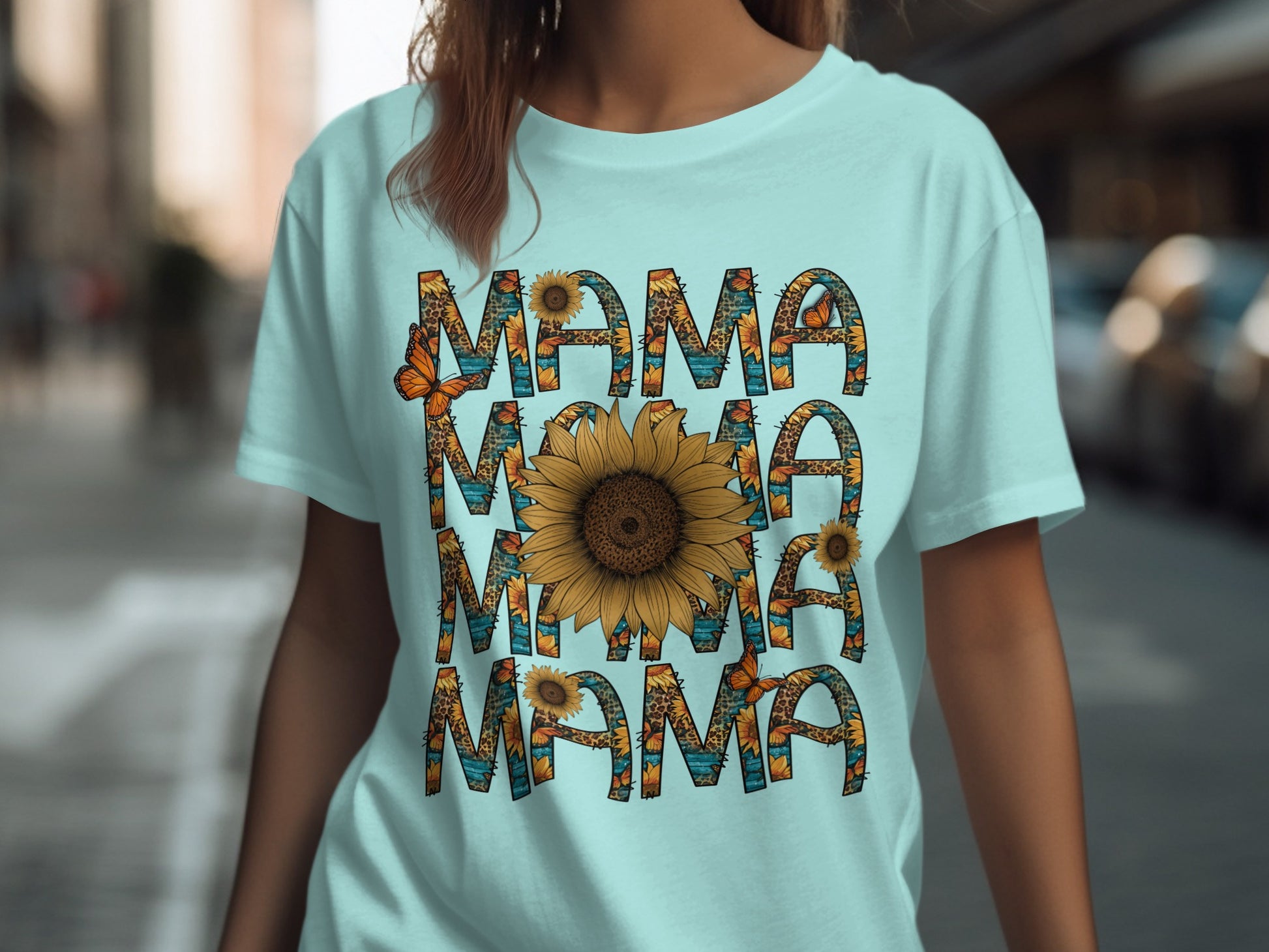 Mama Sunflower and Butterfly Graphic T-shirt