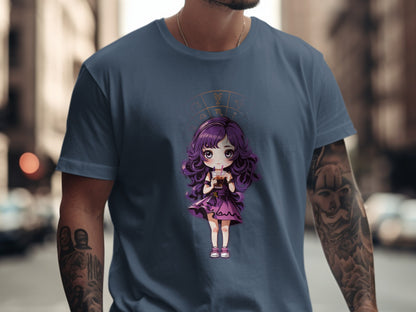 Adorable Purple Haired Anime Character T-shirt