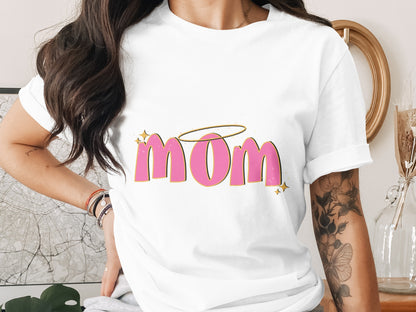 Pink Halo Mom Graphic Design Tee Shirt