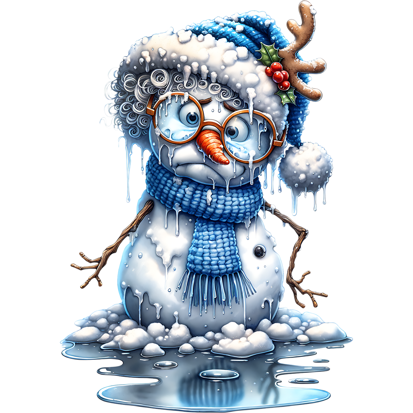 Melting Snowman with Blue Winter Hat product