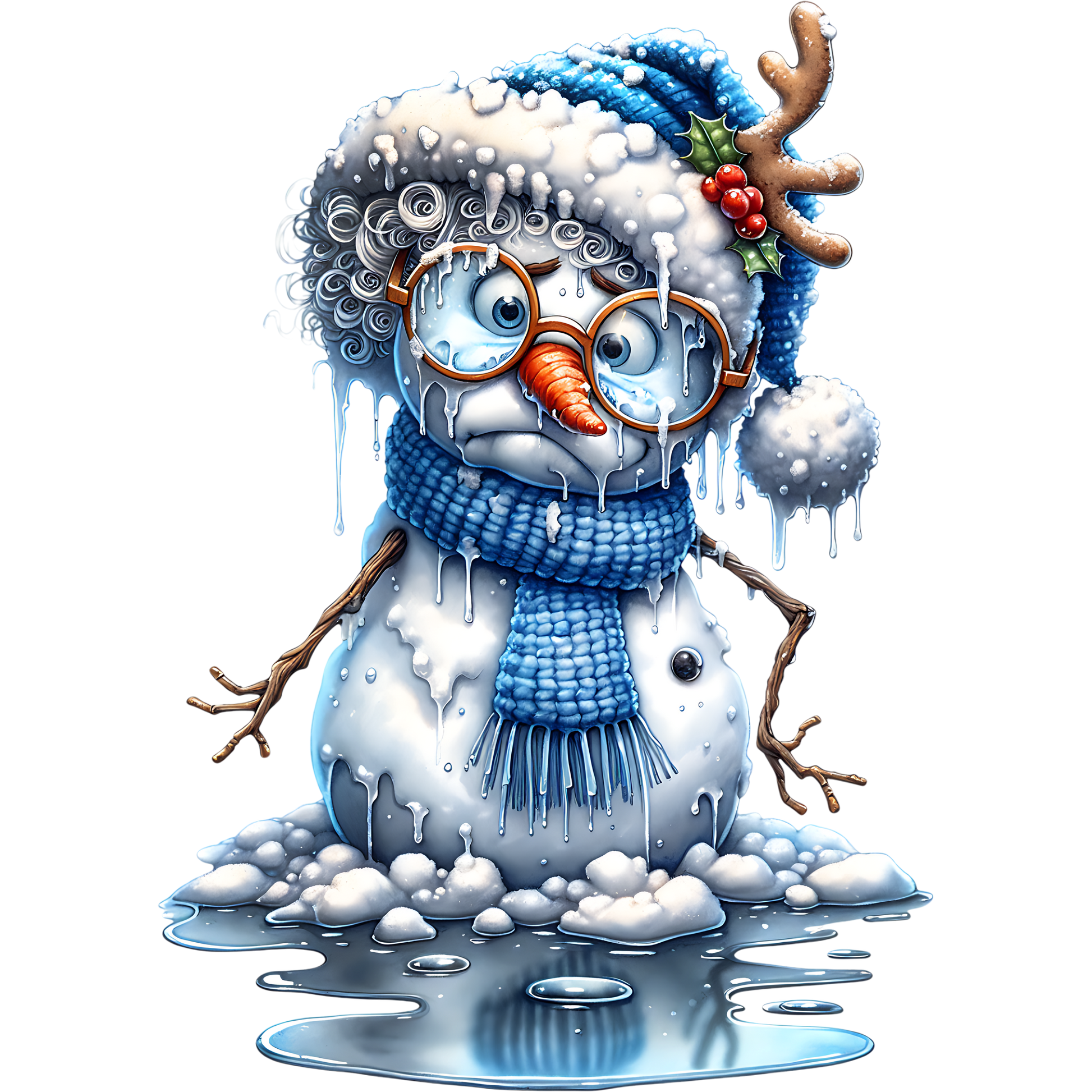 Melting Snowman with Blue Winter Hat product
