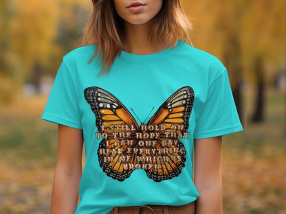 Inspirational Butterfly Design T-Shirt with Motivational Quote