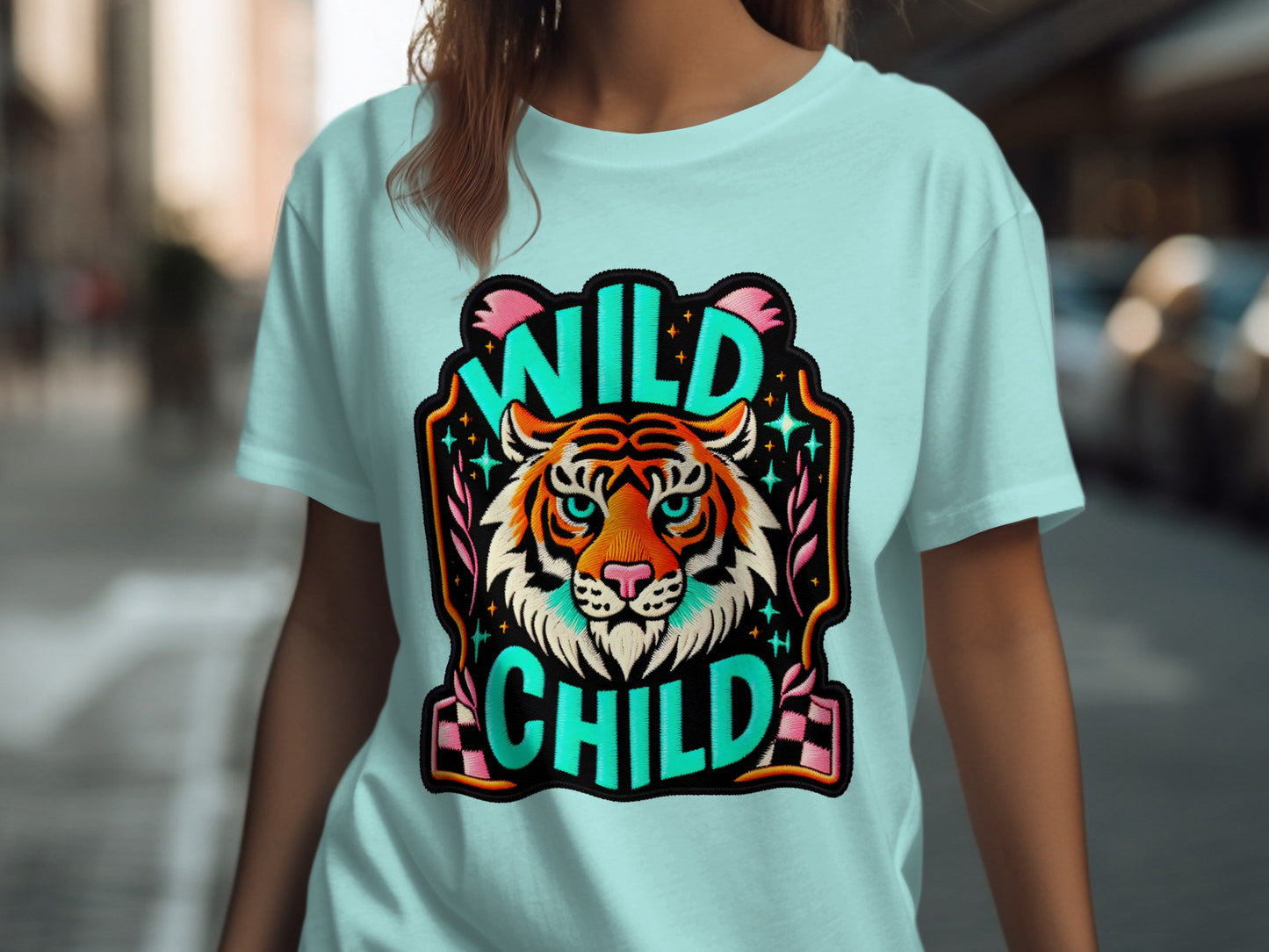 Wild Child Graphic Tee Colorful Tiger Design