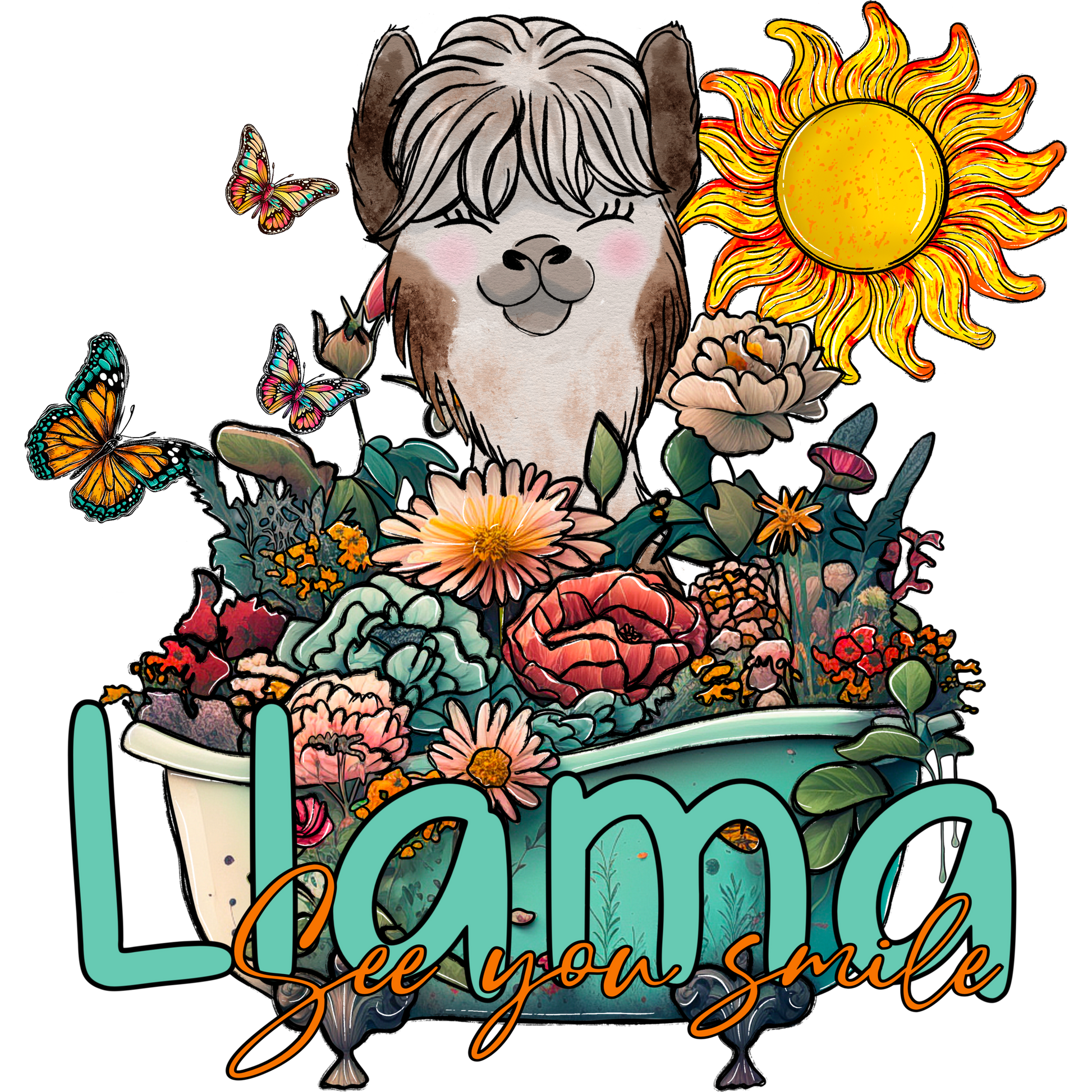 Vibrant Llama See You Smile Floral Design Art