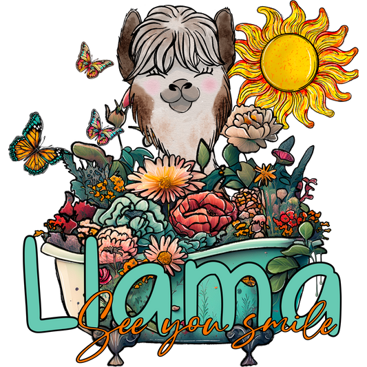 Vibrant Llama See You Smile Floral Design Art