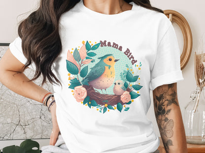 Mama Bird Cute Illustrated Design Shirt