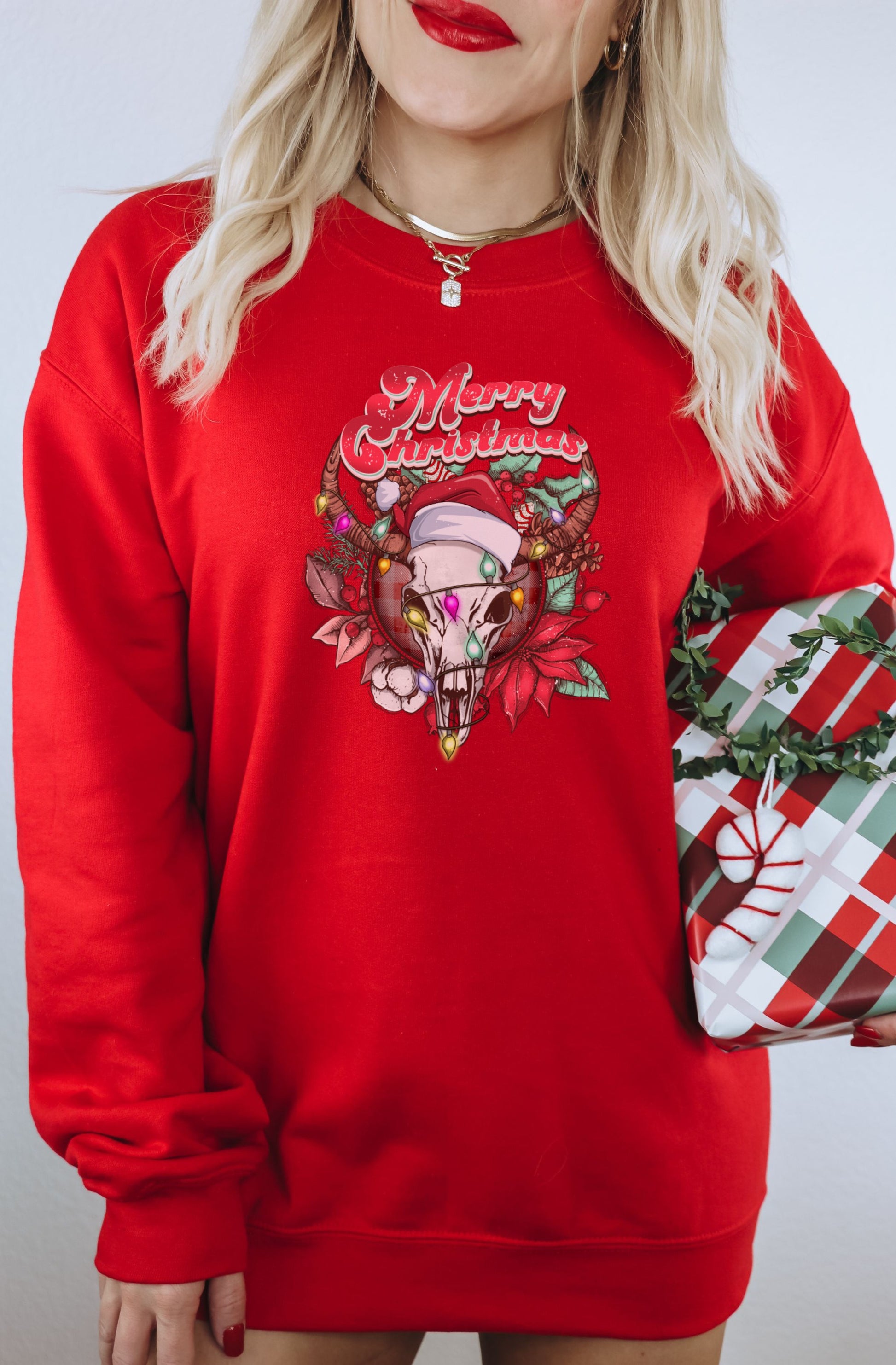 Merry Christmas Skull Red Sweatshirt Christmas Top