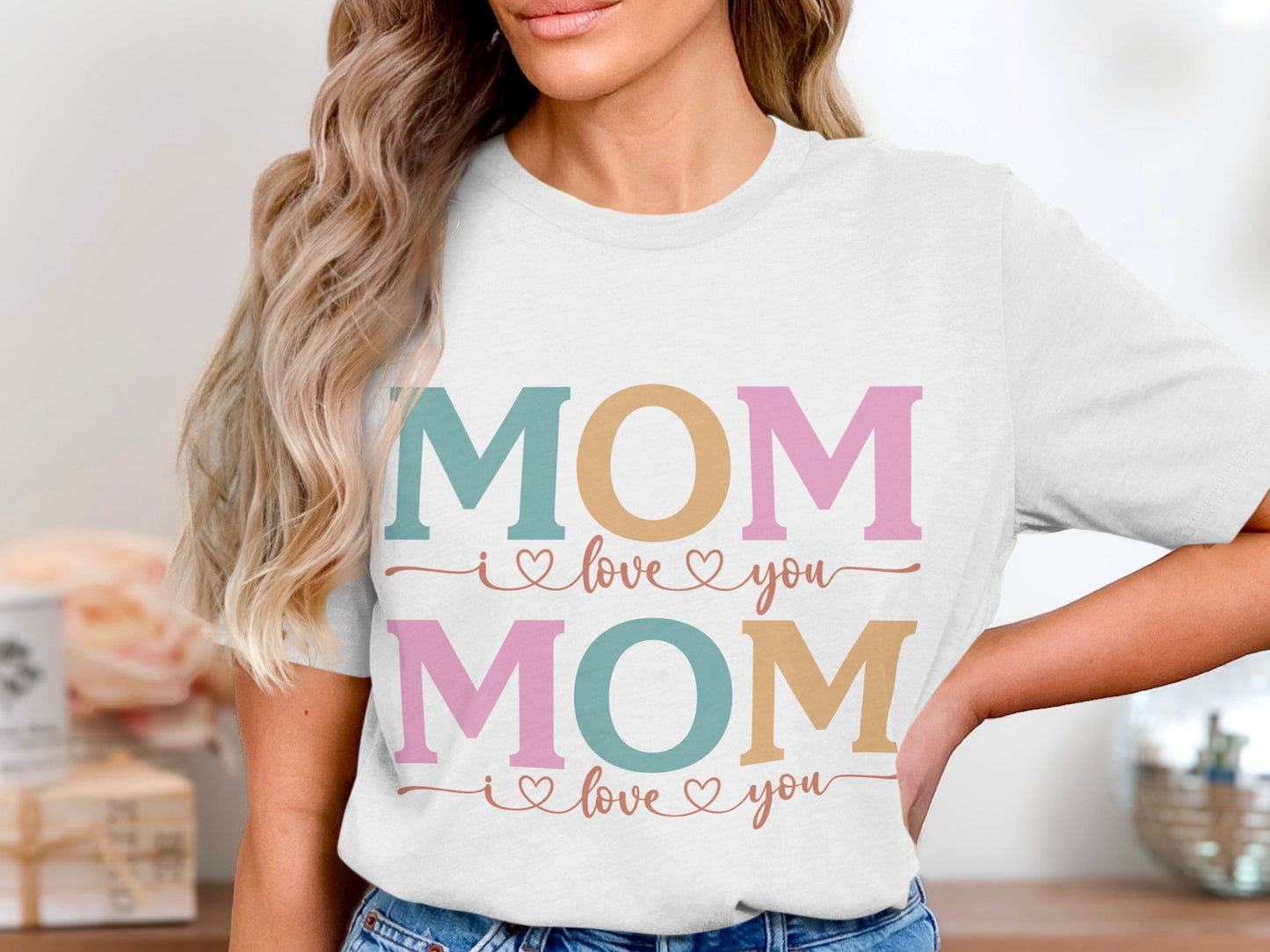 Colorful Mom I Love You Graphic T Shirt