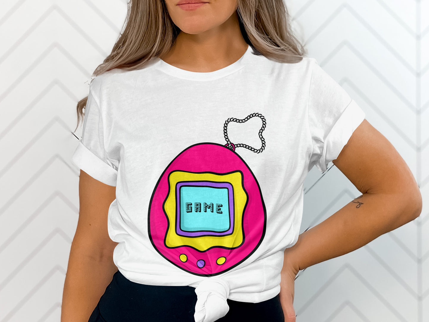 Nostalgic Tamagotchi Print Short Sleeve T-Shirt