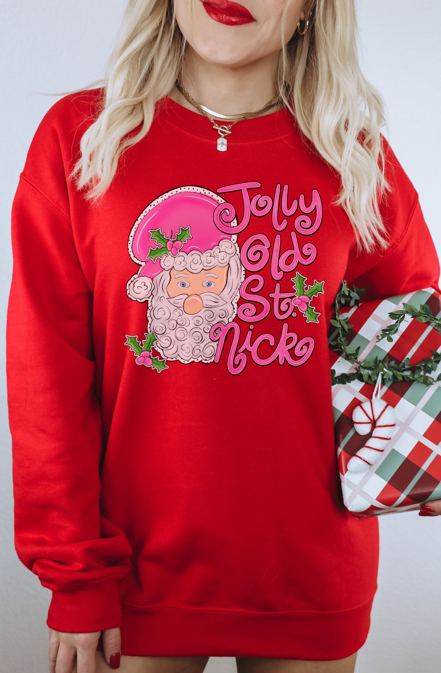 Jolly Old St Nick Red Long Sleeve Holiday Sweatshirt