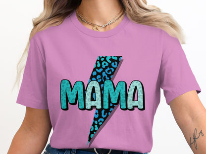 Stylish MAMA Graphic Tee with Leopard Print Design