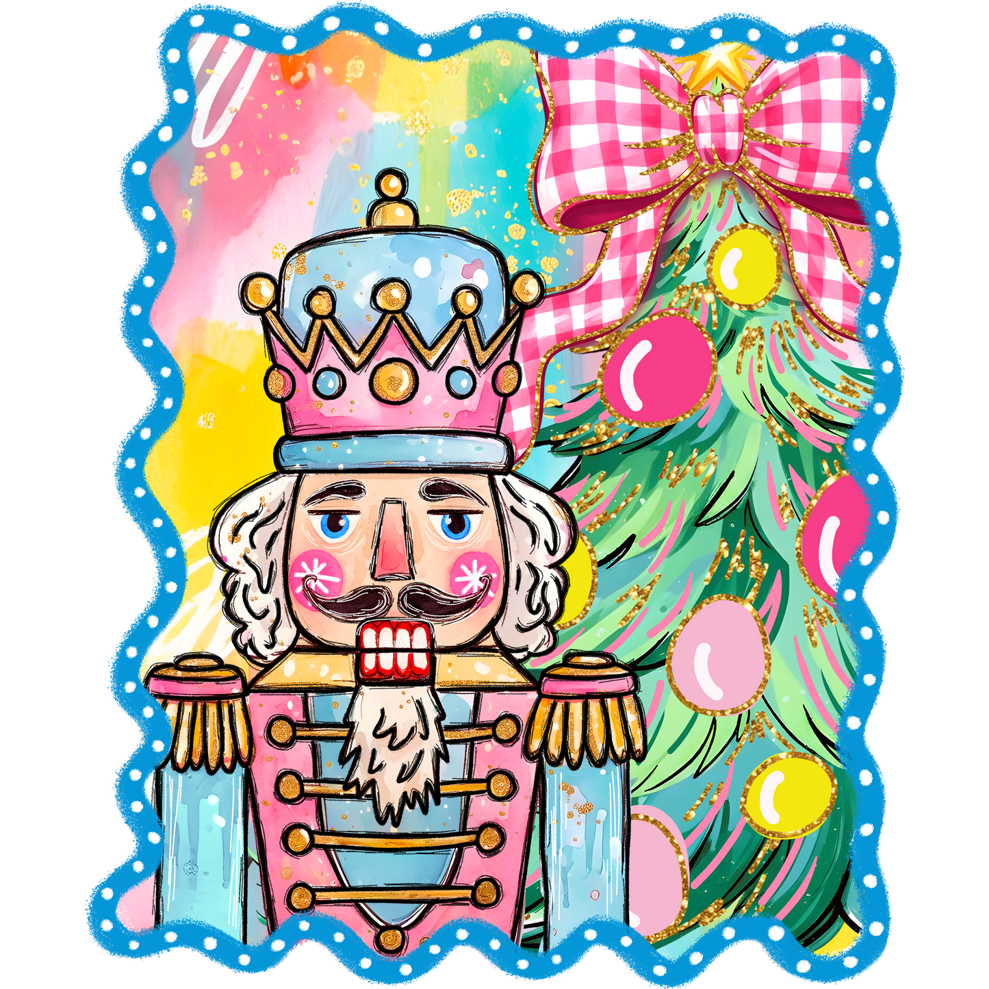 Festive Nutcracker and Christmas Tree Vibrant Artwork