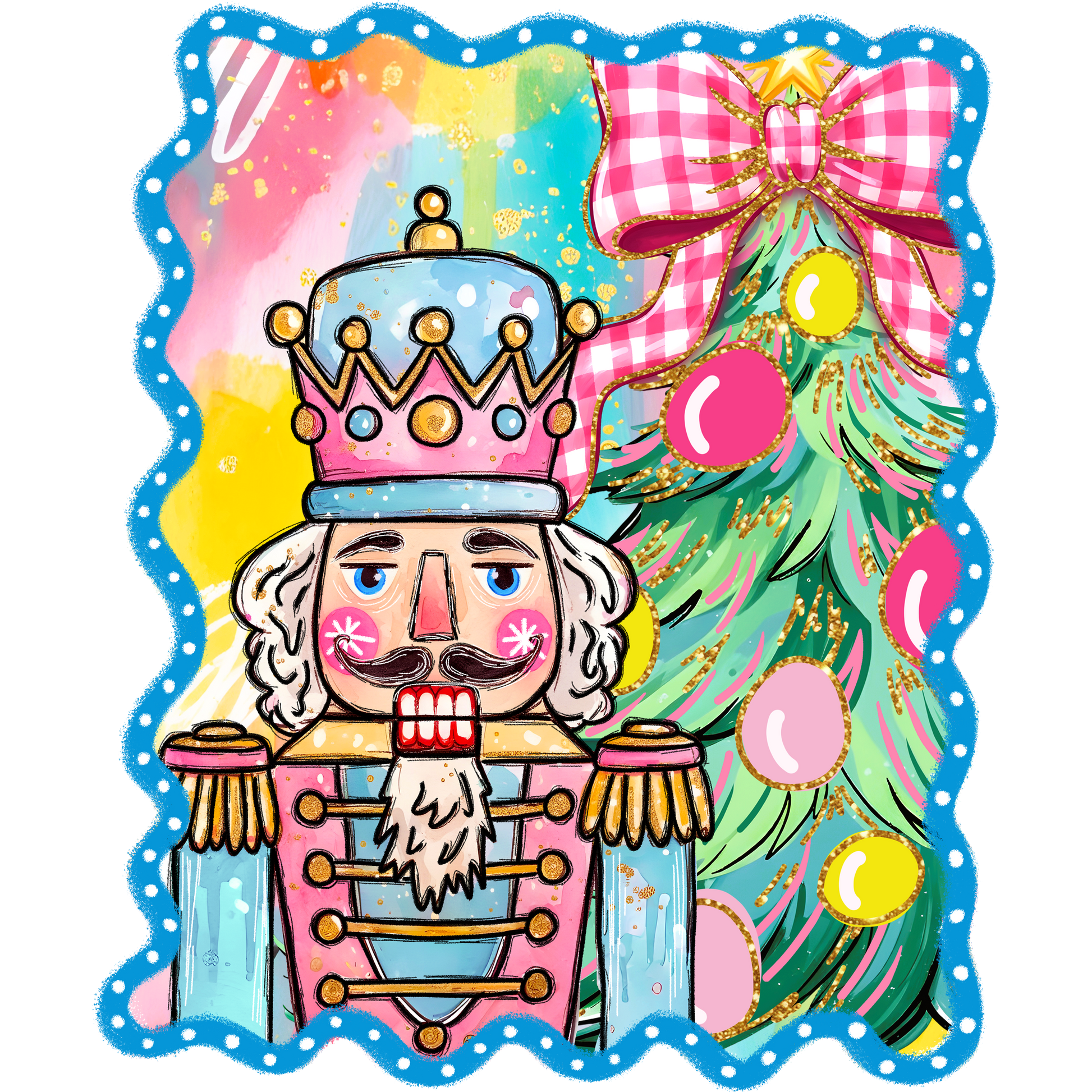 Festive Nutcracker and Christmas Tree Vibrant Artwork