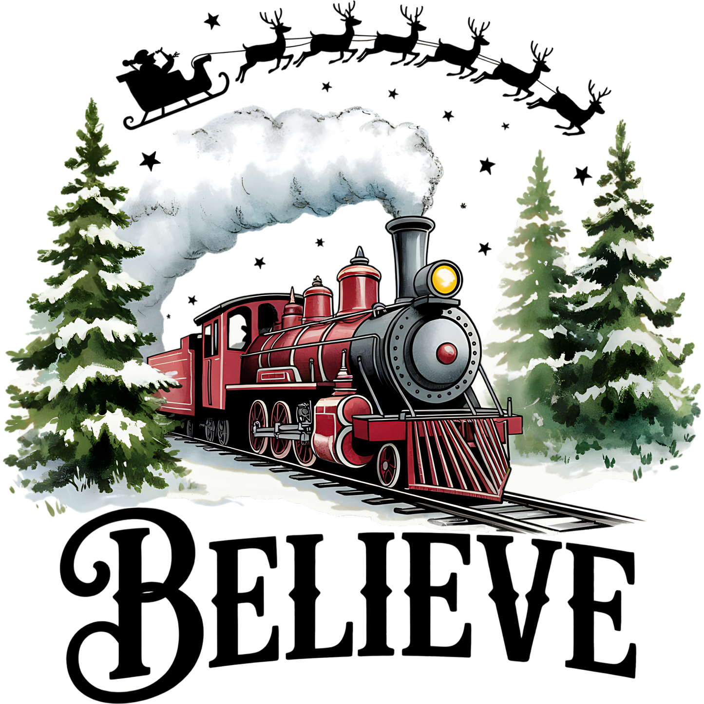Festive Train with Santa Sleigh and Believe Artwork