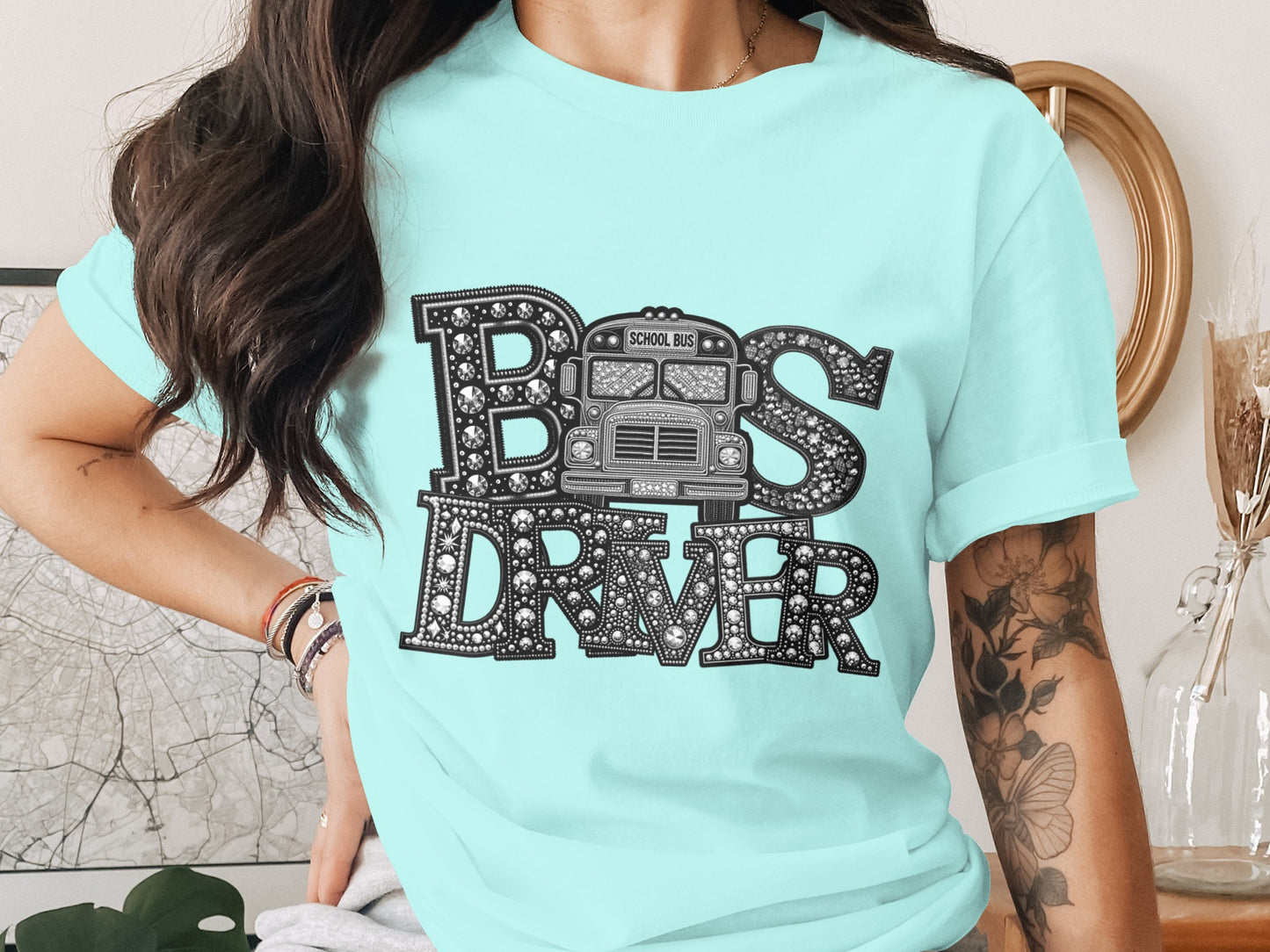 Bedazzled Bus Driver T-shirt for Stylish School Bus Guardians