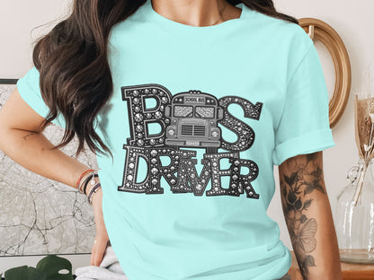 Bedazzled Bus Driver T-shirt for Stylish School Bus Guardians