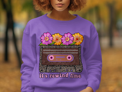 Retro Cassette and Flowers It's Rewind Time Sweatshirt
