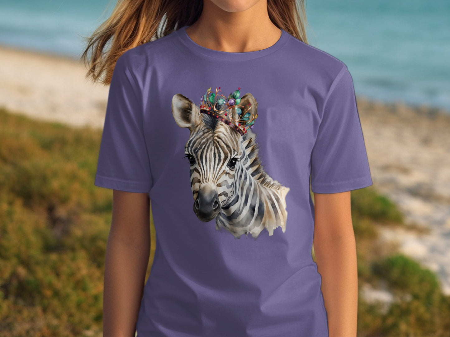 Vibrant Zebra with Flower Crown Graphic T-Shirt