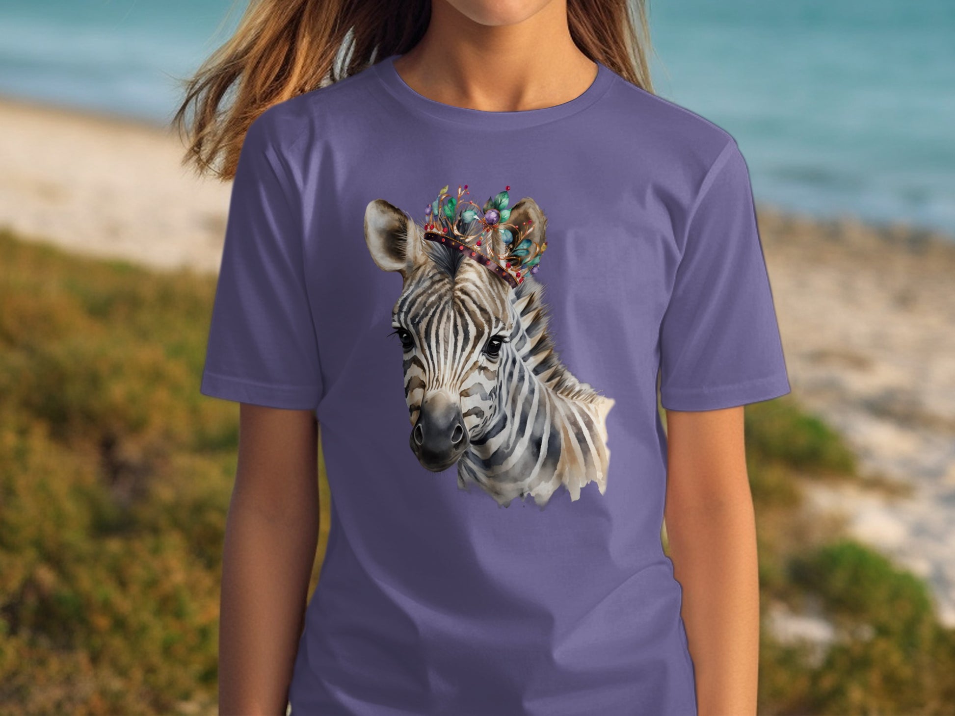 Vibrant Zebra with Flower Crown Graphic T-Shirt