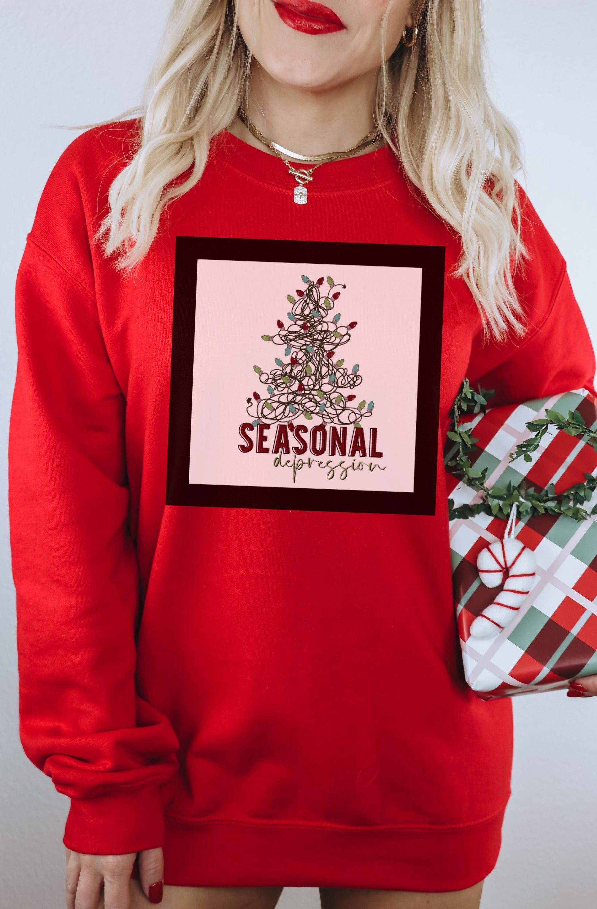 Festive Red Pullover with Seasonal Design for Winter