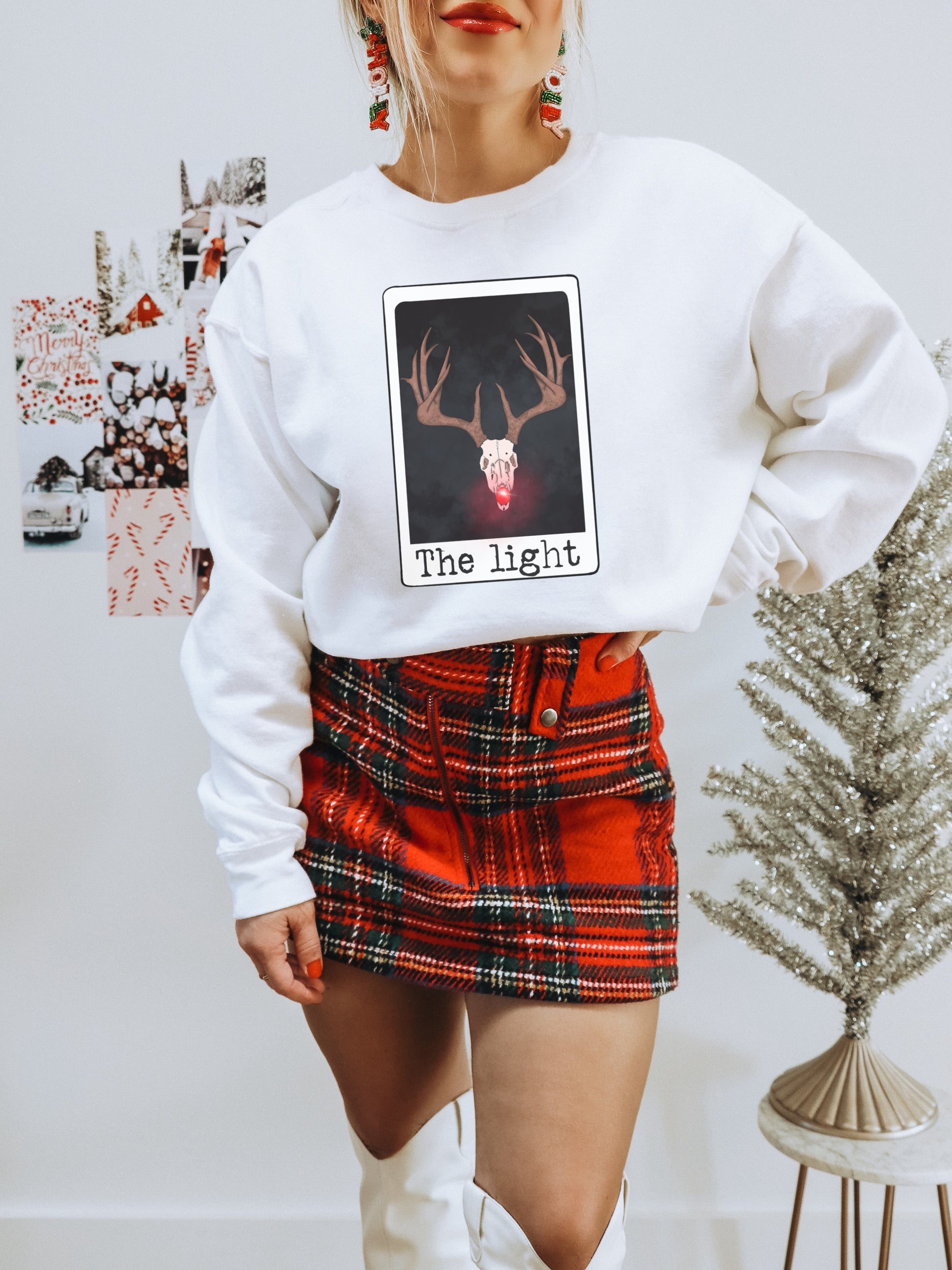Festive Red Plaid Skirt With Christmas Tree Earrings
