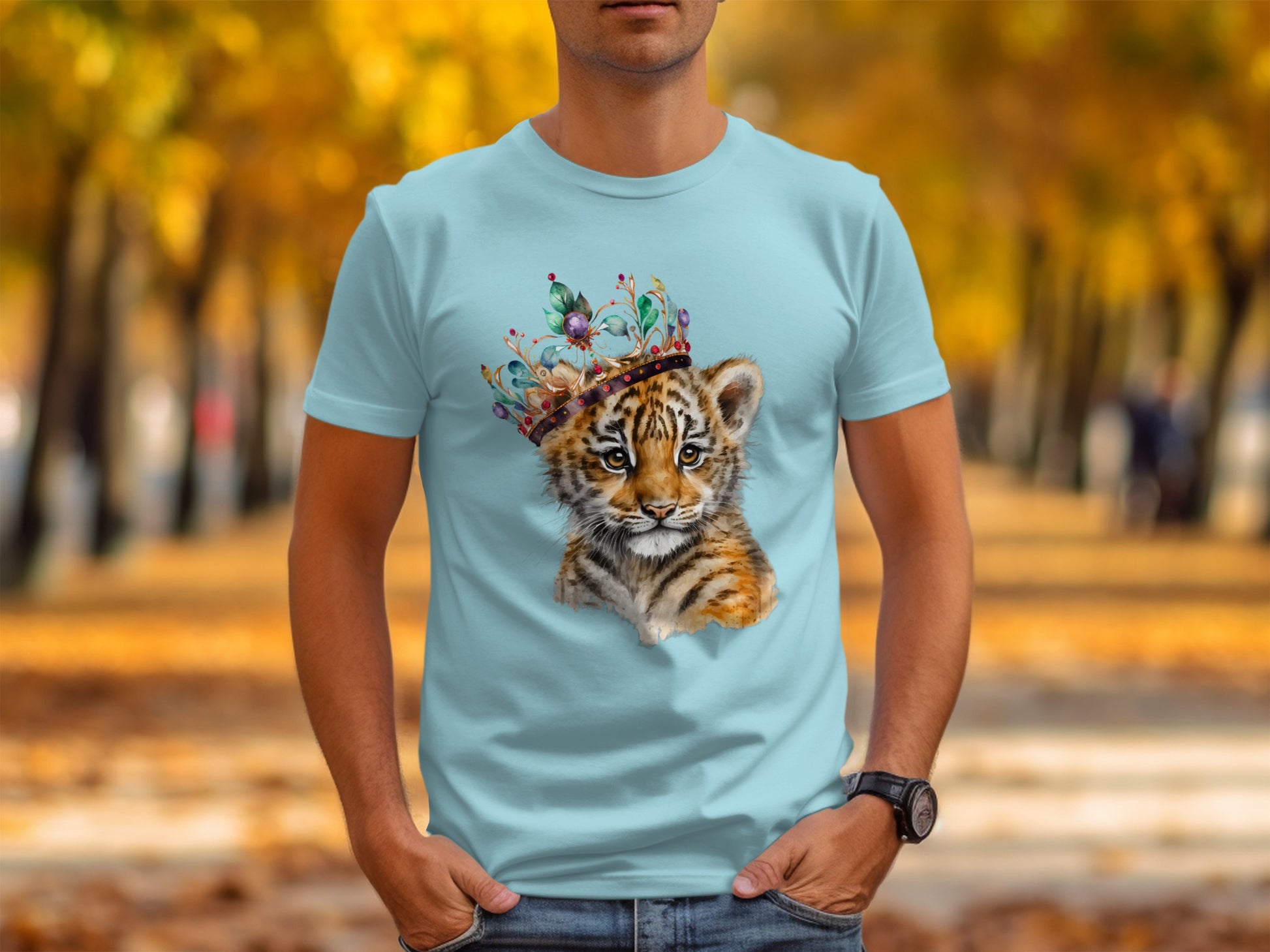 Cute Baby Tiger with Crown Design T-shirt